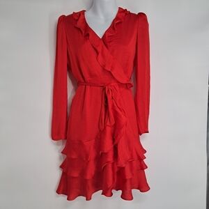 Bardot Junior Winona‎ Ruffled Red Wrap Dress Size Large 12-14